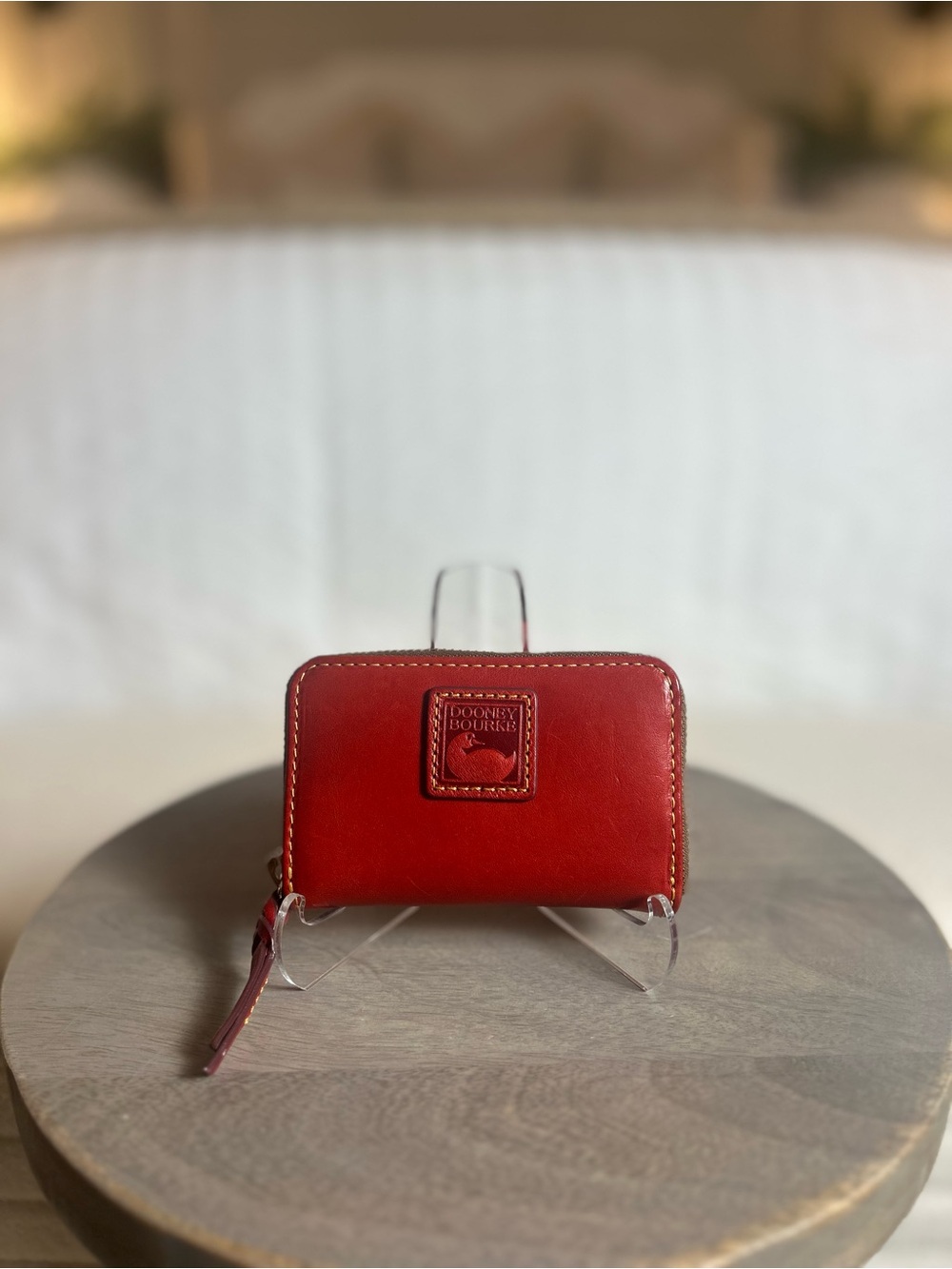 Dooney and Bourke Florentine Leather Small Zip Card Case Wallet in RED
